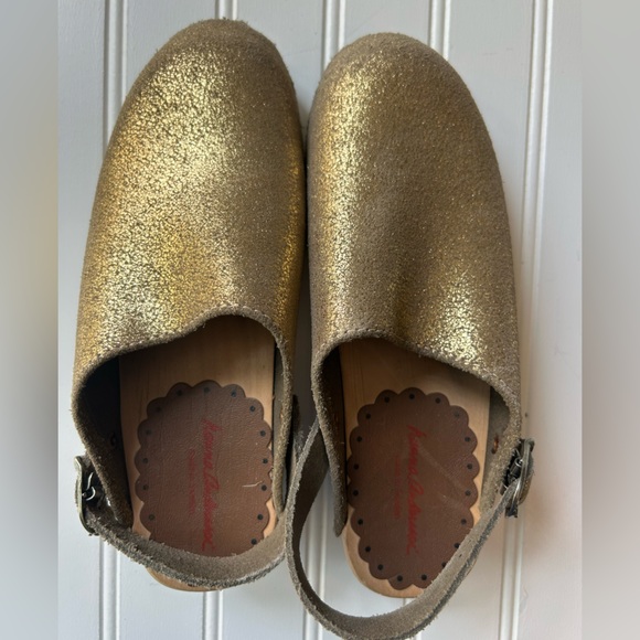 Hanna Andersson Clogs Gold Glitter Buckle Wood Kid’s Shoes Slip On Size 36 - Picture 2 of 6